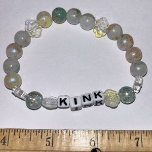 Handmade Grey Beaded Letter Charm Bracelet KINK Stretch Elastic Stacking Novelty